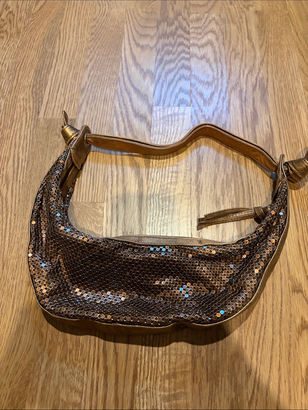 Bronze Sequin Shoulder Bag with Metallic Trim